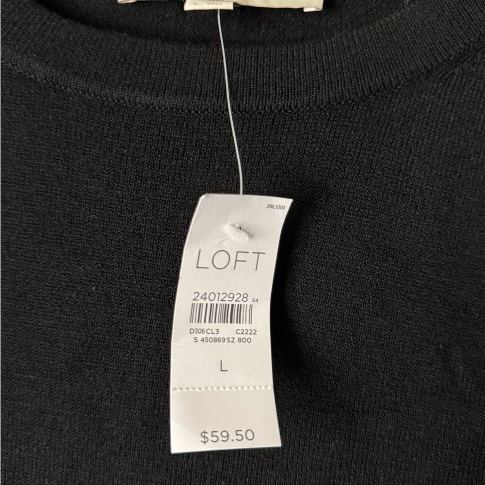 LOFT Black and Purple Bell Sleeve Blouse with Tie Front - Picture 6 of 7